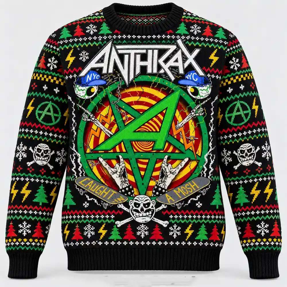 Anthrax Merch Caught In A Mosh NYC Skateboard Christmas Ugly Sweater Metal Fans Gift