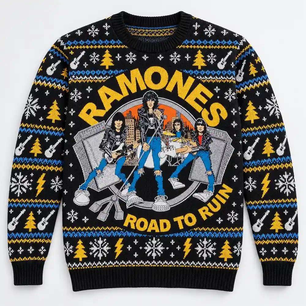 Ramones Merch Road To Ruin Band Artwork Christmas Ugly Sweater Punk Rockers Gift