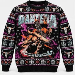 Pantera Merch Cowboys From Hell Skeleton Cowboy Christmas Ugly Sweater Metal Fans Gift