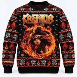 Kreator Merch Fiery Demon Flames Christmas Ugly Sweater Metal Fans Gift