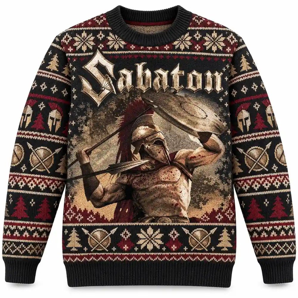 Sabaton Merch Spartan Warrior Sword And Shield Christmas Ugly Sweater Metal Fans Gift