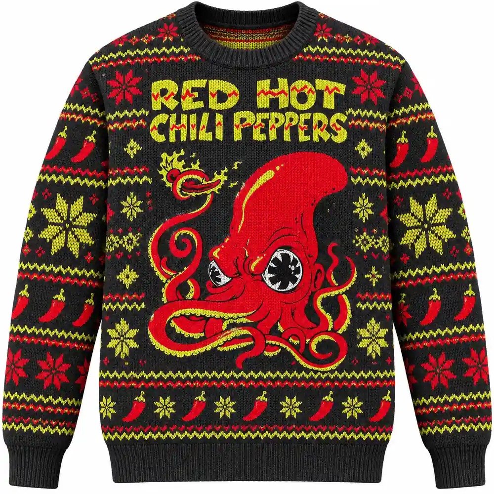 Red Hot Chili Peppers Merch Octopus Logo Christmas Ugly Sweater Rock Music Lover Gift