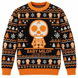 Baby Milo A Bathing Ape Merch Orange Skeleton Christmas Ugly Sweater Streetwear Gift