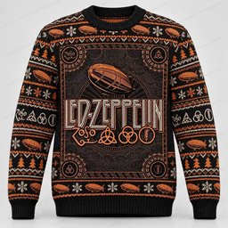 Led Zeppelin Merch Vintage Airship And Four Symbols Christmas Ugly Sweater Rockers Gift
