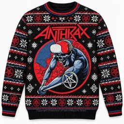 Anthrax Merch Baseball Bat Skeleton Pentagram Christmas Ugly Sweater Metal Fans Gift