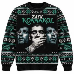 Zayn Merch Konnakol Triple Portrait Black Green Christmas Ugly Sweater Pop Music Lover Gift