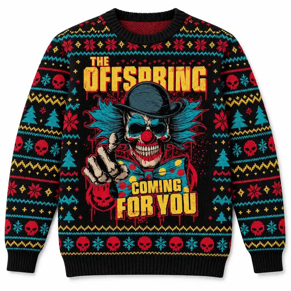 The Offspring Merch Coming For You Clown Skull Christmas Ugly Sweater Rockers Gift