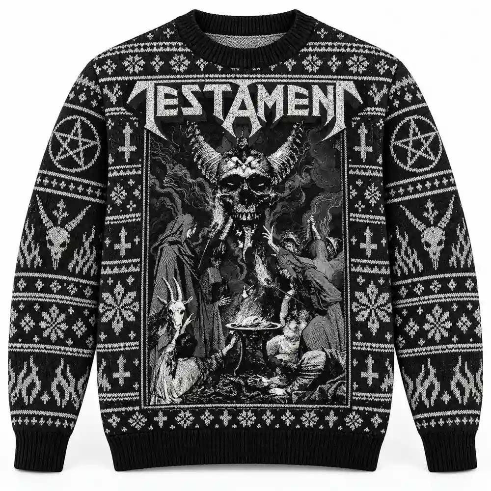 Testament Merch Skull And Dark Fantasy Christmas Ugly Sweater Metal Fans Gift