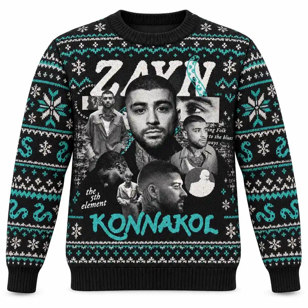 Zayn Merch Konnakol The 5th Element Portrait Collage Christmas Ugly Sweater Pop Music Gift
