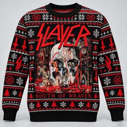 Slayer Merch South Of Heaven Skull Artwork Christmas Ugly Sweater Thrash Metal Fans Gift