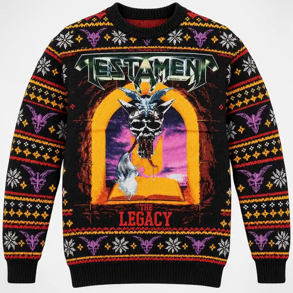 Testament Merch The Legacy Skull Artwork Christmas Ugly Sweater Thrash Metal Fans Gift