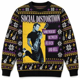 Social Distortion Merch Somewhere Between Heaven And Hell Guitarist Ugly Sweater Rockers Gift