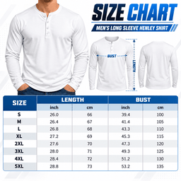 Men’s Long Sleeve Henley Shirt Size Chart