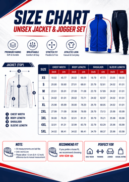 Unisex Jacket & Jogger Set Size Chart
