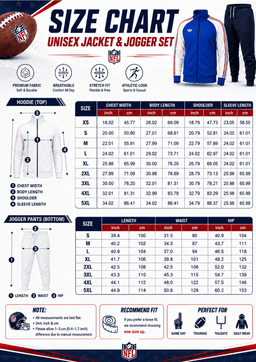 Unisex Jacket and Jogger Set Size Chart