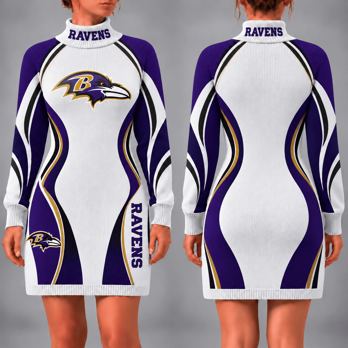 Baltimore Ravens Team Color Wave Sweater Dress