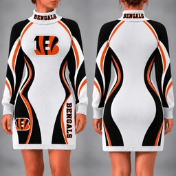 Cincinnati Bengals Team Color Wave Sweater Dress