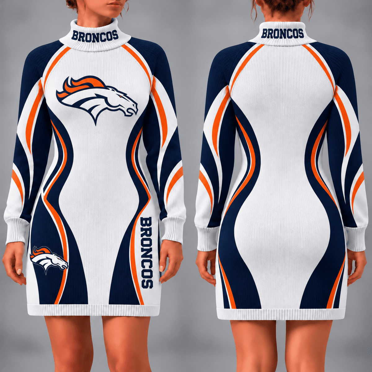 Denver Broncos Team Color Wave Sweater Dress