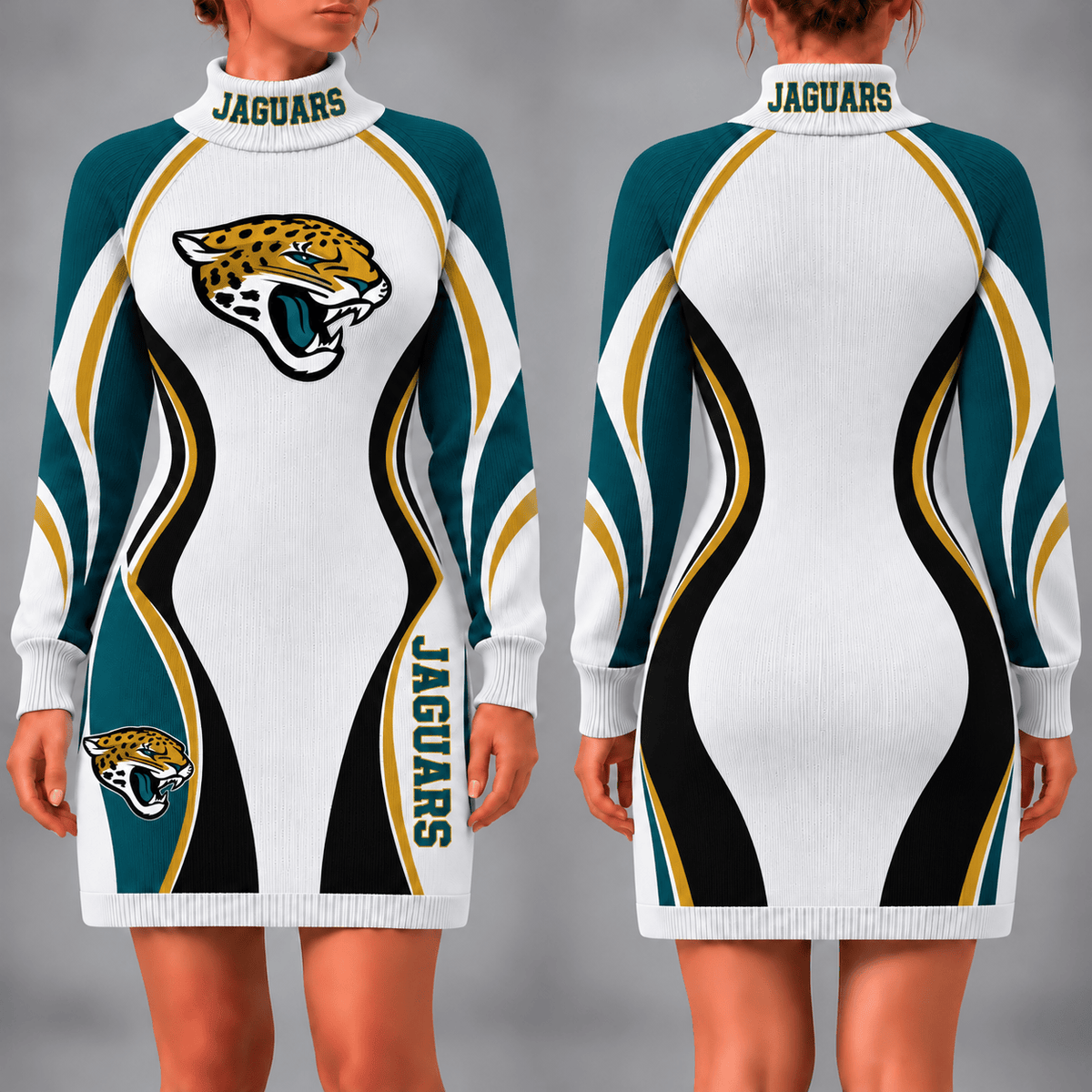 Jacksonville Jaguars Team Color Wave Sweater Dress