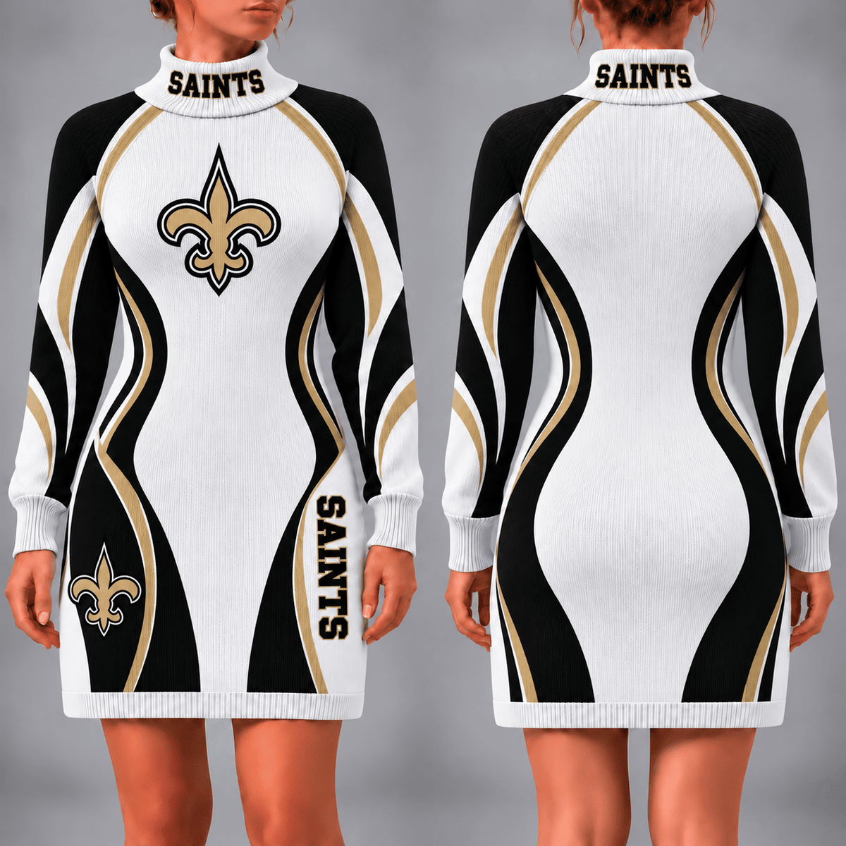 New Orleans Saints Team Color Wave Sweater Dress