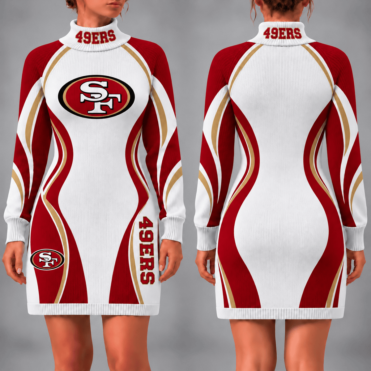 San Francisco 49ers Team Color Wave Sweater Dress