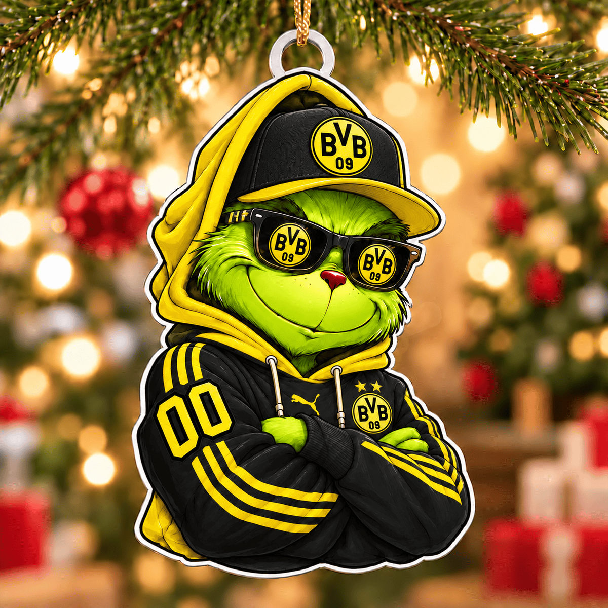Borussia Dortmund Funny Green Guy Christmas Ornament, Acrylic Xmas Tree Hanging Decor