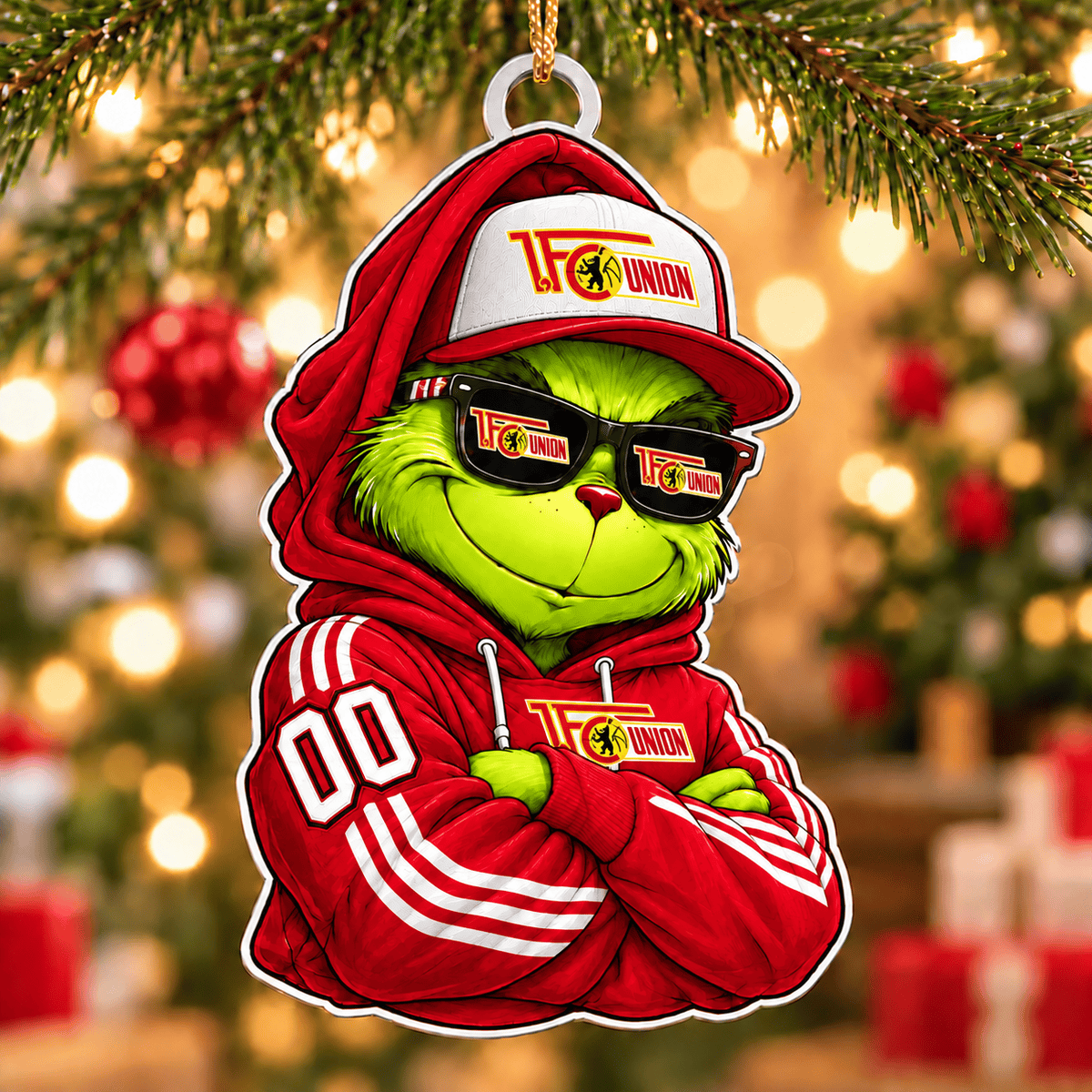 Union Berlin Funny Green Guy Christmas Ornament, Acrylic Xmas Tree Hanging Decor