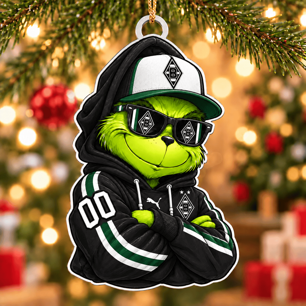 Borussia Mönchengladbach Funny Green Guy Christmas Ornament, Acrylic Xmas Tree Hanging Decor