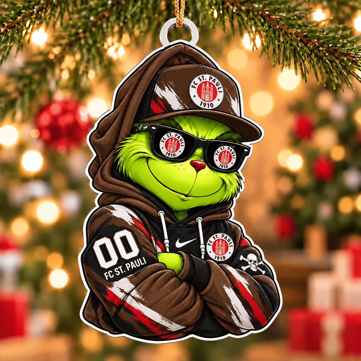 FC St. Pauli Funny Green Guy Christmas Ornament, Acrylic Xmas Tree Hanging Decor
