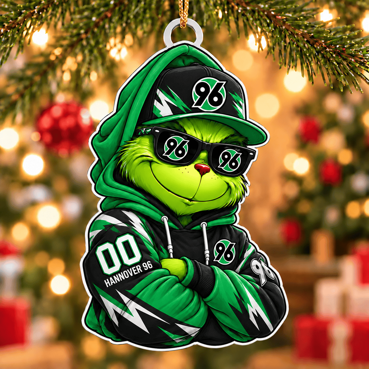 Hannover 96 Funny Green Guy Christmas Ornament, Acrylic Xmas Tree Hanging Decor