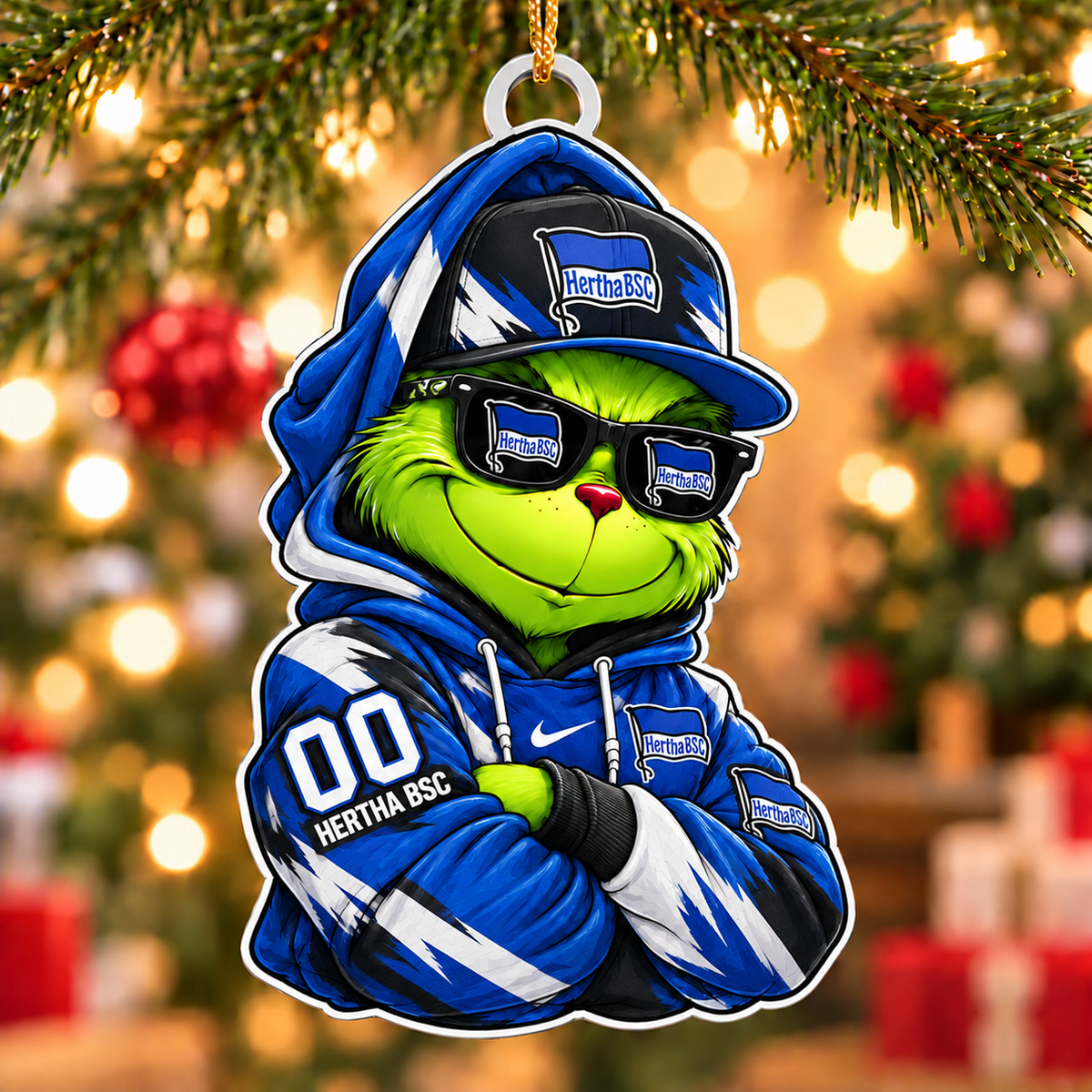 Hertha BSC Funny Green Guy Christmas Ornament, Acrylic Xmas Tree Hanging Decor