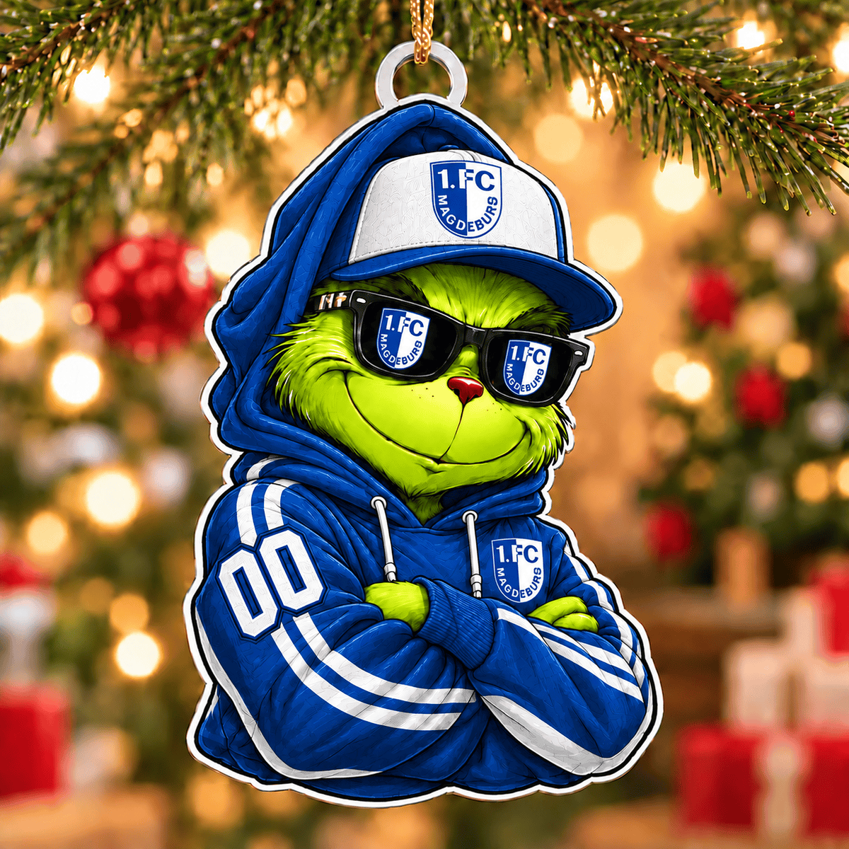 FC Magdeburg Funny Green Guy Christmas Ornament, Acrylic Xmas Tree Hanging Decor