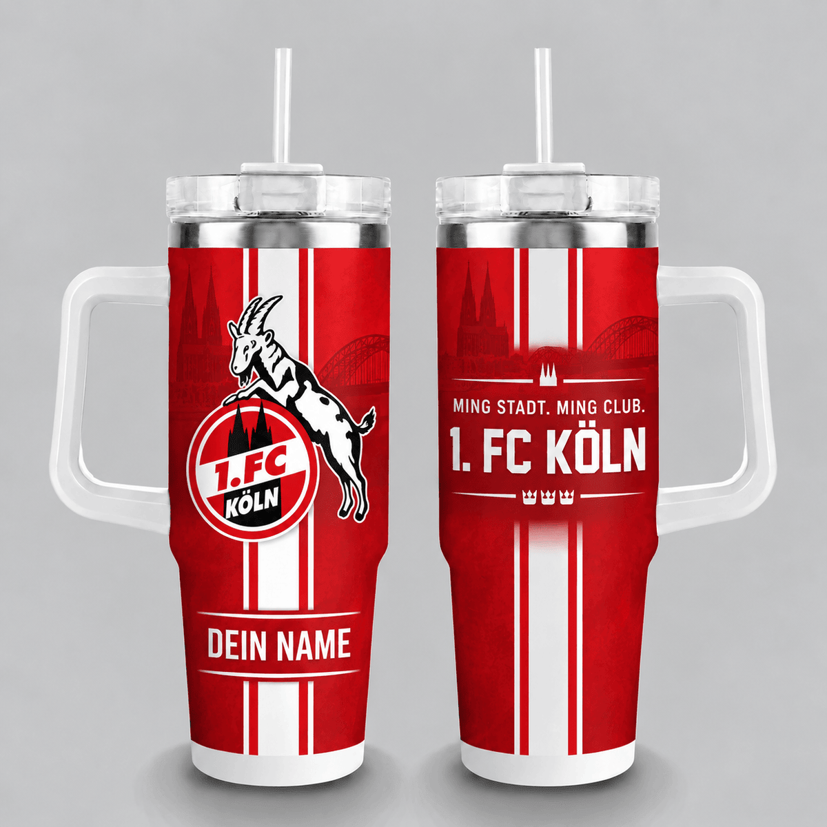 1. FC Köln 40oz Stainless Steel Tumbler with Straw