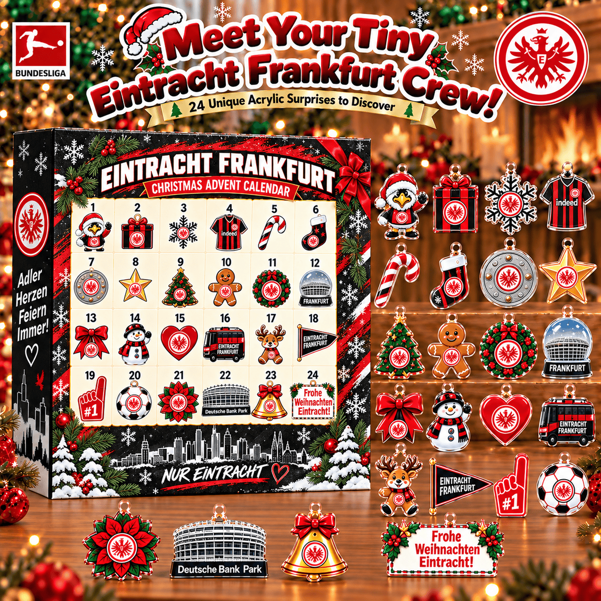 Eintracht Frankfurt Christmas Advent Calendar, 24 Days Acrylic Ornaments Countdown