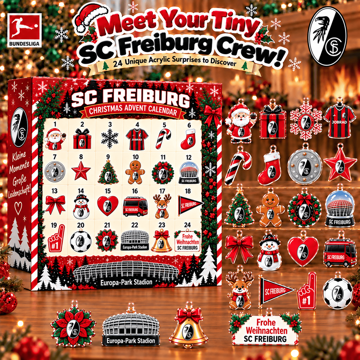 SC Freiburg Christmas Advent Calendar, 24 Days Acrylic Ornaments Countdown