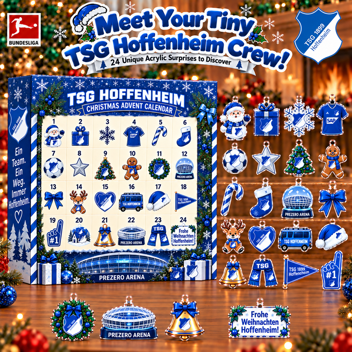 TSG Hoffenheim Christmas Advent Calendar, 24 Days Acrylic Ornaments Countdown