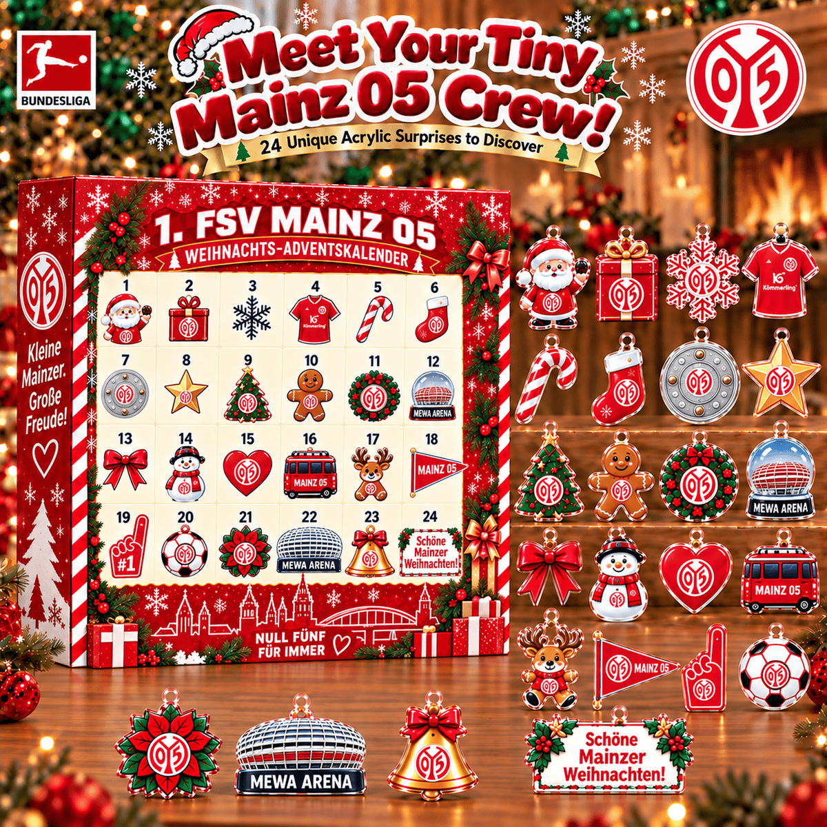 Mainz 05 Christmas Advent Calendar, 24 Days Acrylic Ornaments Countdown