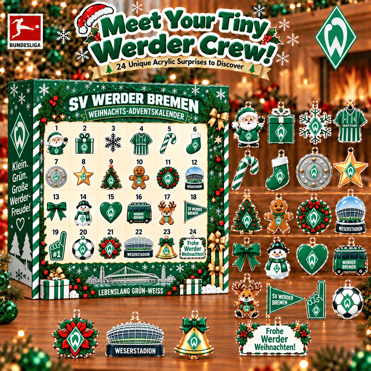 Werder Bremen Christmas Advent Calendar, 24 Days Acrylic Ornaments Countdown