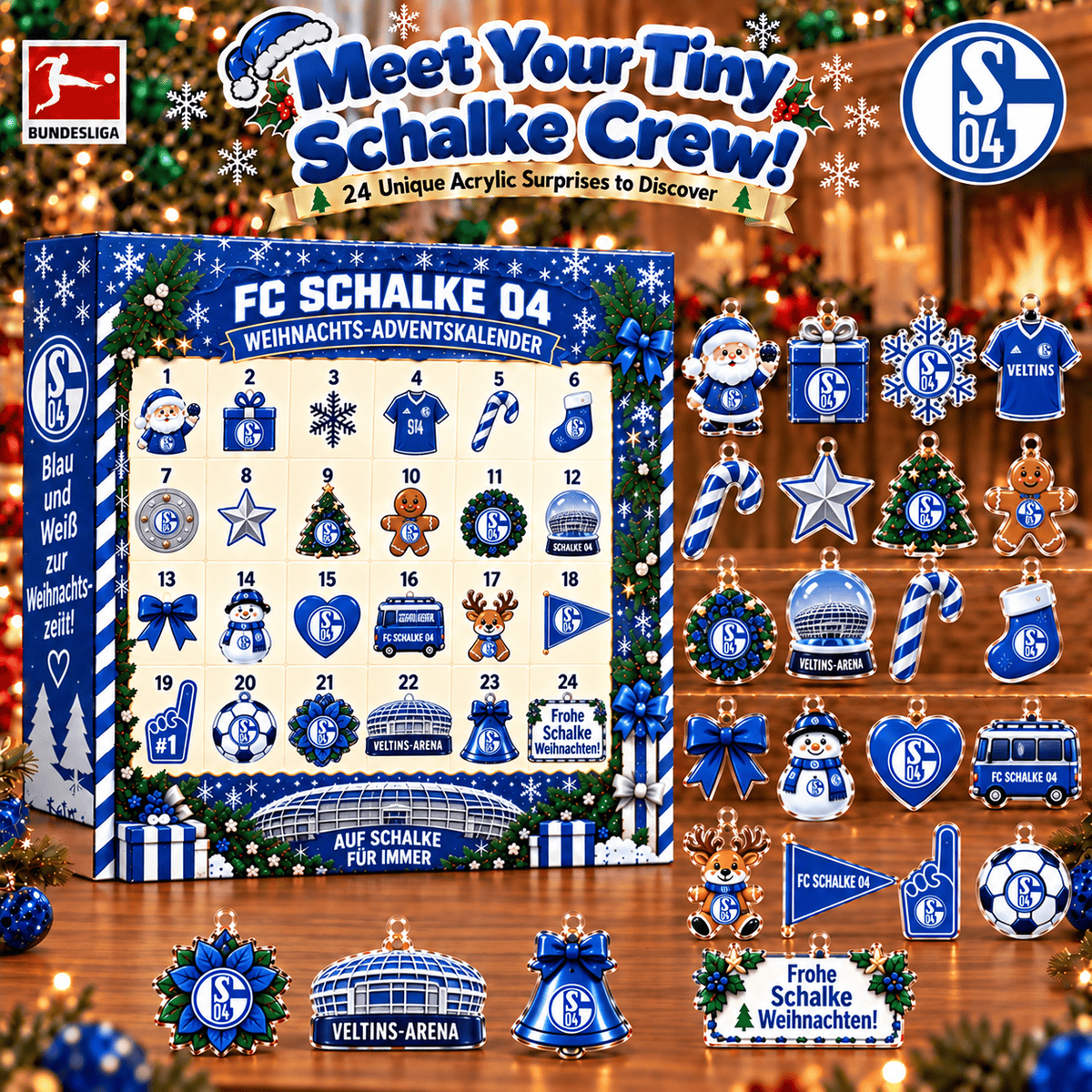 Schalke 04 Christmas Advent Calendar, 24 Days Acrylic Ornaments Countdown