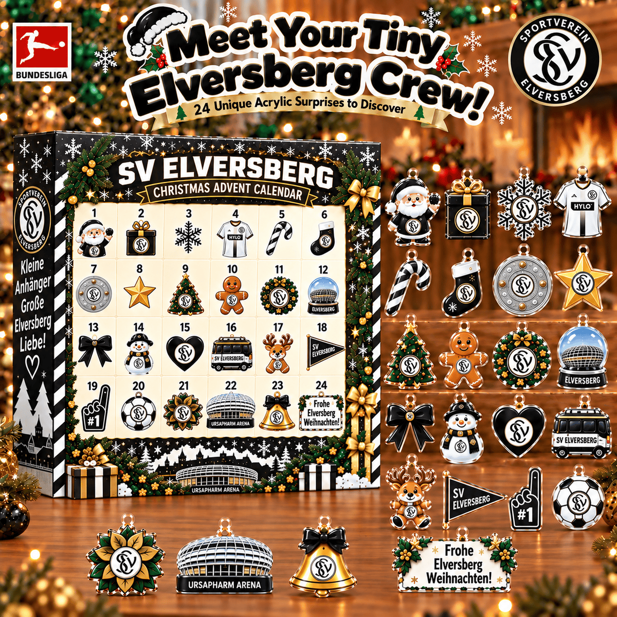 SV Elversberg Christmas Advent Calendar, 24 Days Acrylic Ornaments Countdown