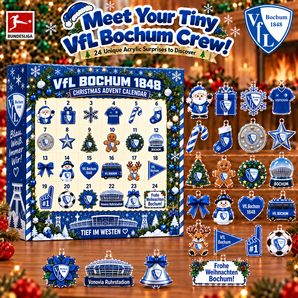 VfL Bochum Christmas Advent Calendar, 24 Days Acrylic Ornaments Countdown
