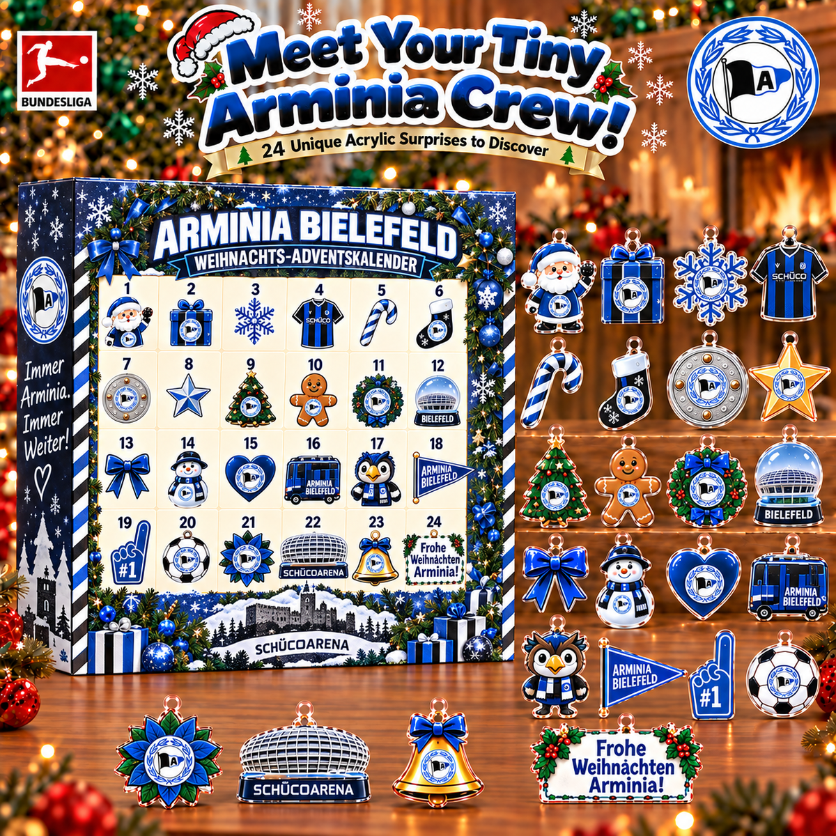 Arminia Bielefeld Christmas Advent Calendar, 24 Days Acrylic Ornaments Countdown