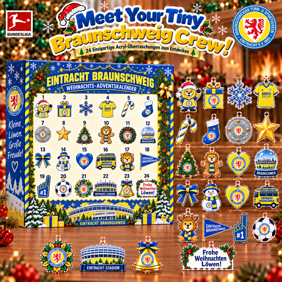Eintracht Braunschweig Christmas Advent Calendar, 24 Days Acrylic Ornaments Countdown