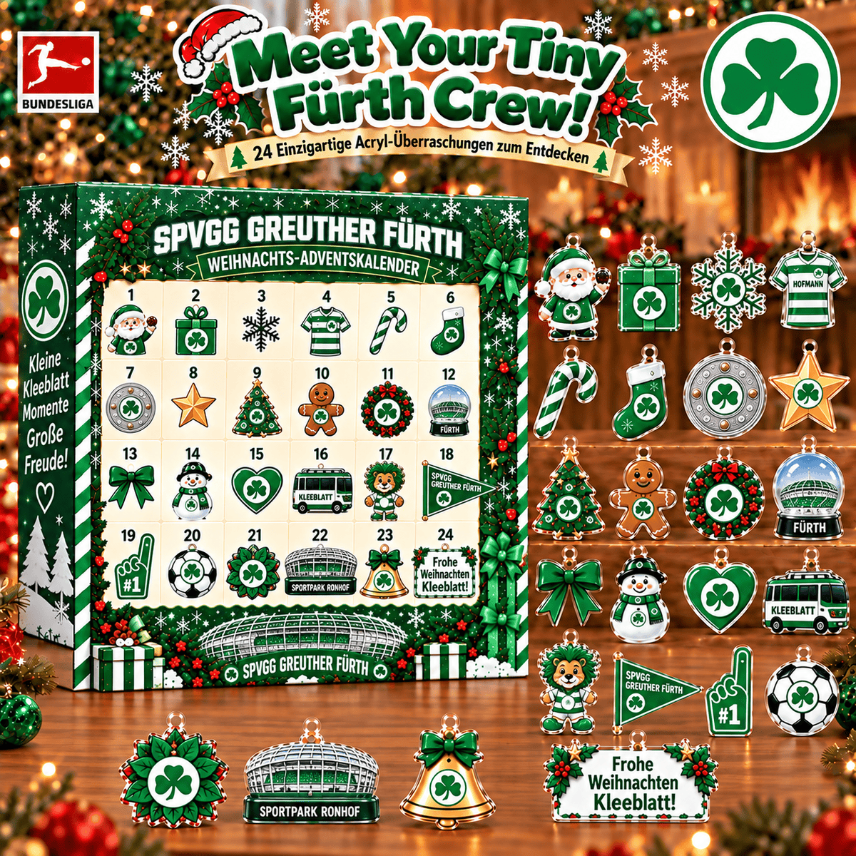 SpVgg Greuther Fürth Christmas Advent Calendar, 24 Days Acrylic Ornaments Countdown