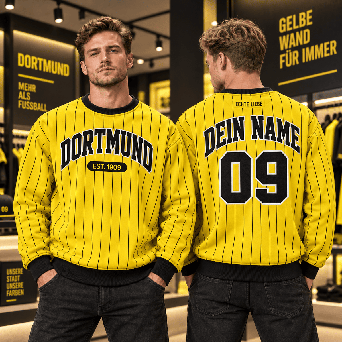 Borussia Dortmund Personalized Pinstripe Crewneck Sweatshirt