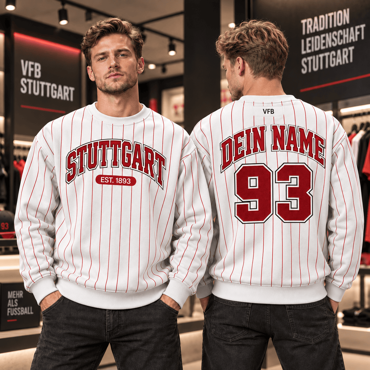 VfB Stuttgart Personalized Pinstripe Crewneck Sweatshirt