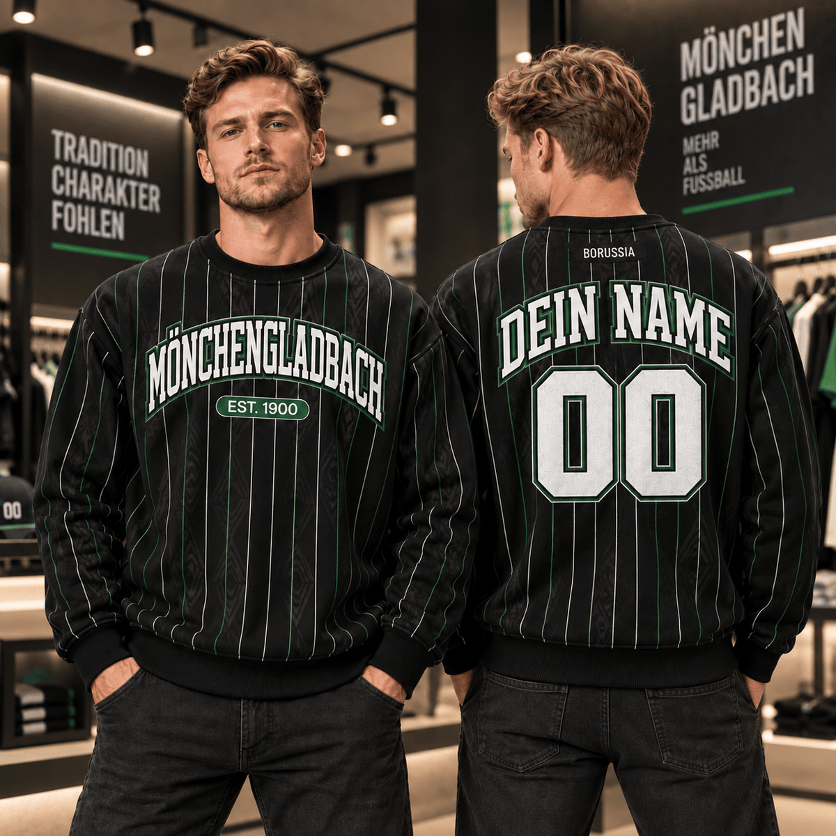 Borussia Mönchengladbach Personalized Pinstripe Crewneck Sweatshirt