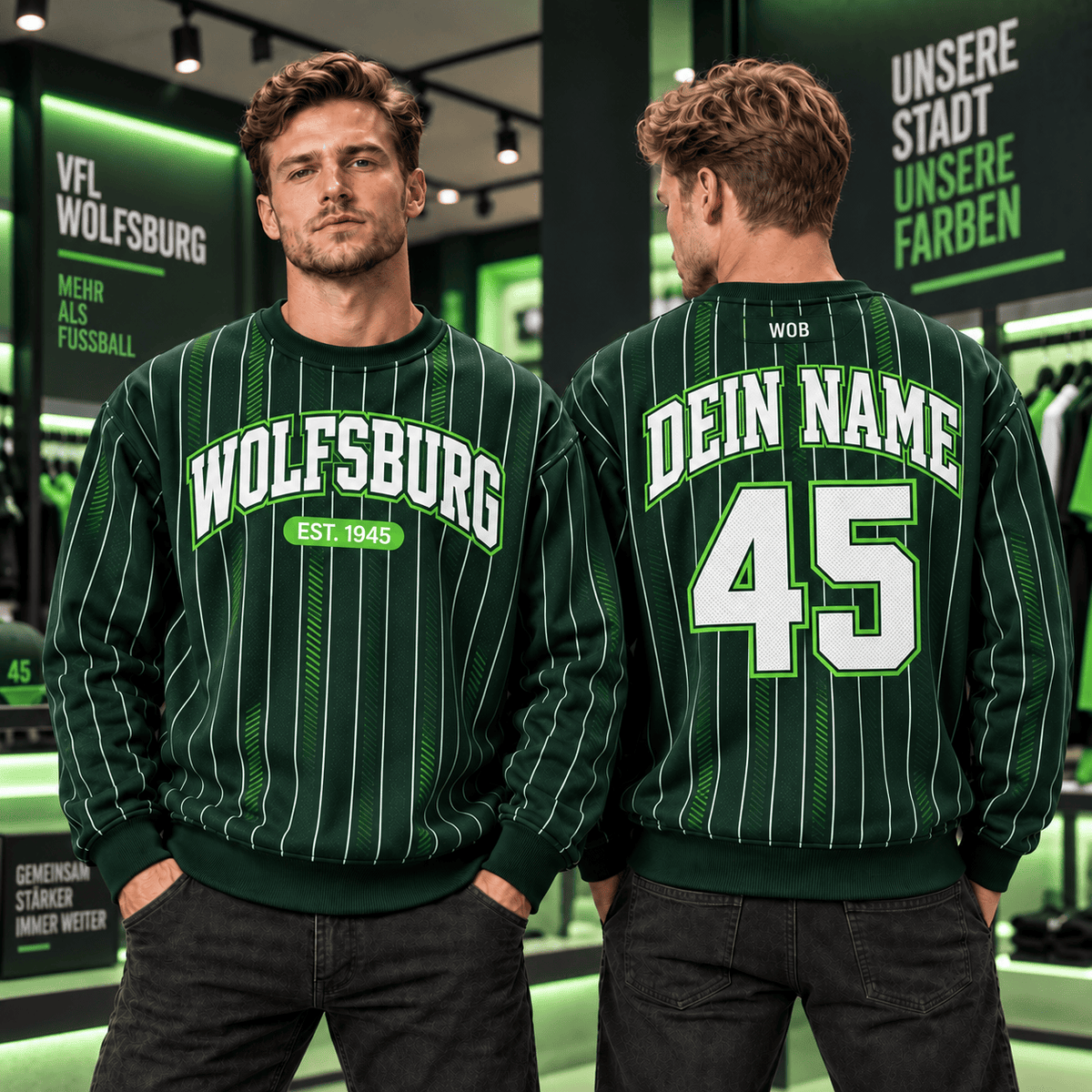 VfL Wolfsburg Personalized Pinstripe Crewneck Sweatshirt