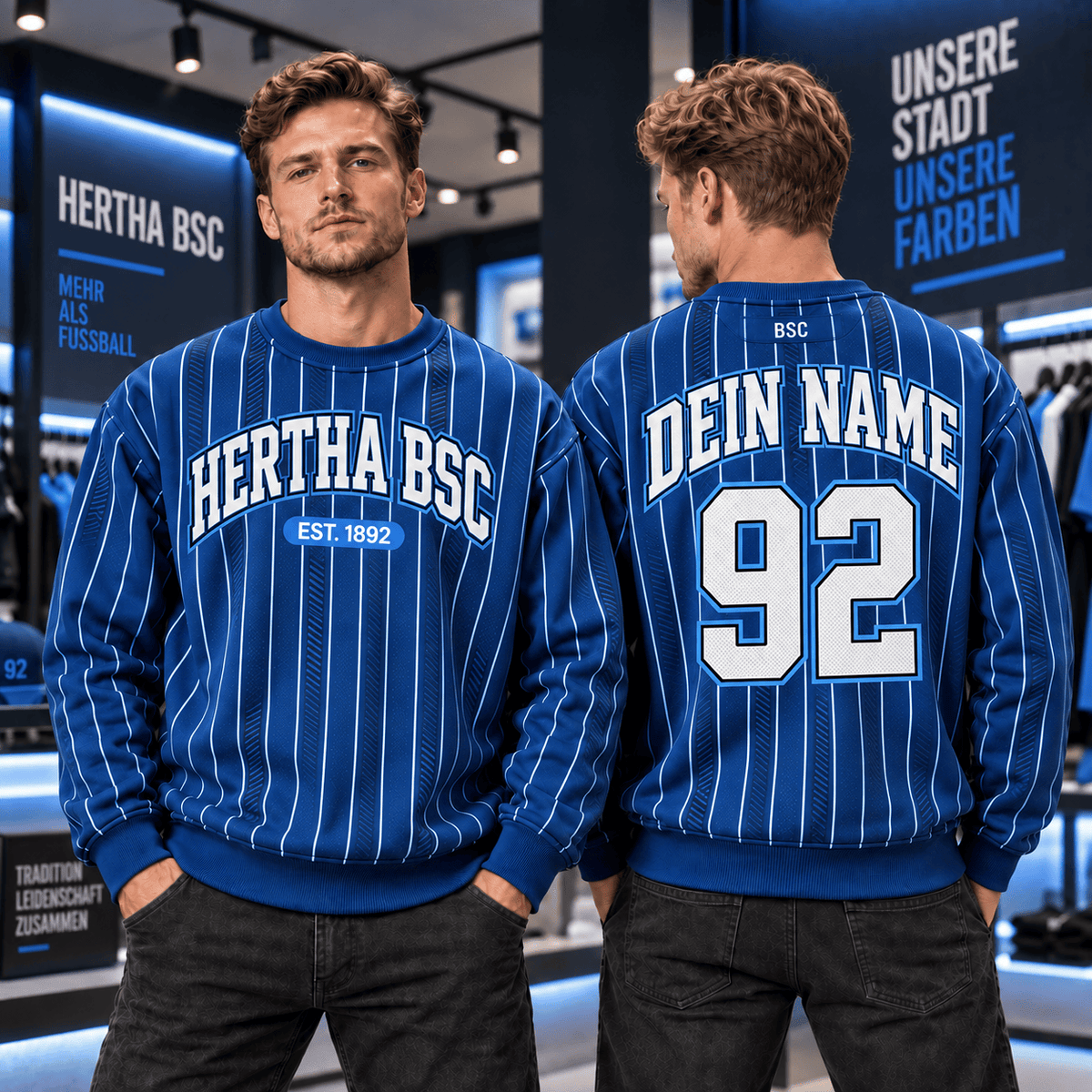 Hertha BSC Personalized Pinstripe Crewneck Sweatshirt