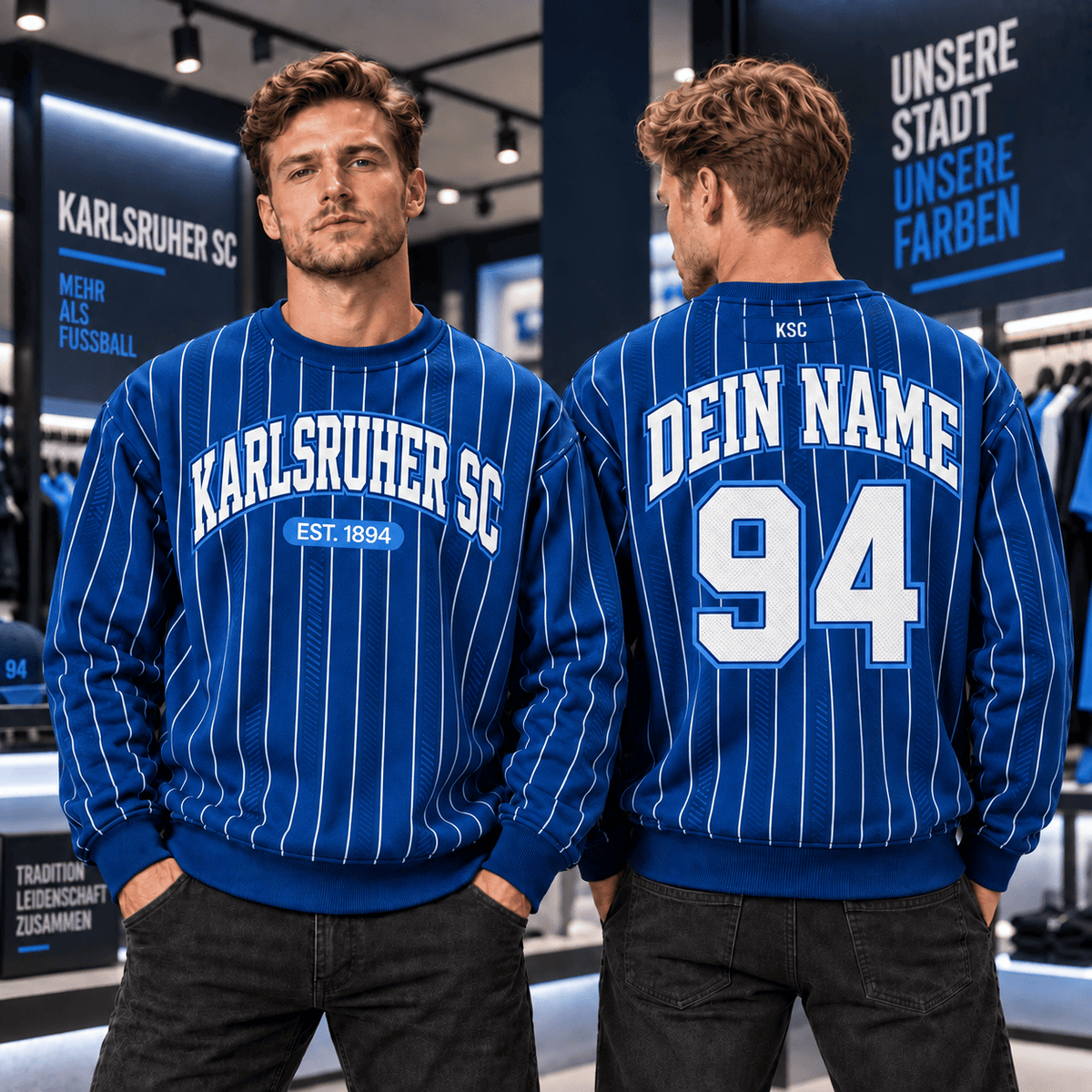 Karlsruher SC Personalized Pinstripe Crewneck Sweatshirt